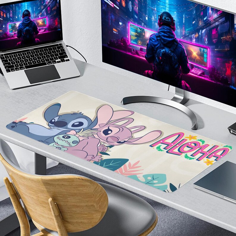 Stitch Computer Mat Stitch and Angel Mouse Pad Gaming Desk Mat Custom for PC Gamer Setup - Etsy