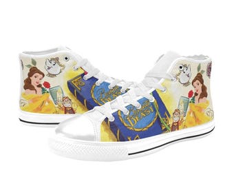 Beauty and the Beast Custom Shoes Painted High Top Sneakers Custom Footwear