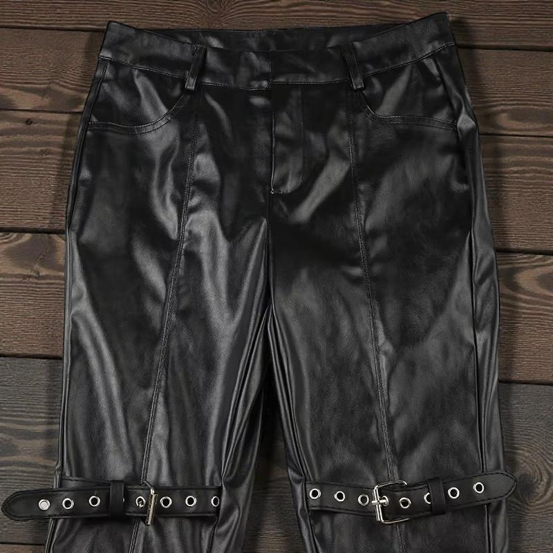 Leather Flare Pants, Goth Buckle Lace-up, Y2K Streetwear - Etsy