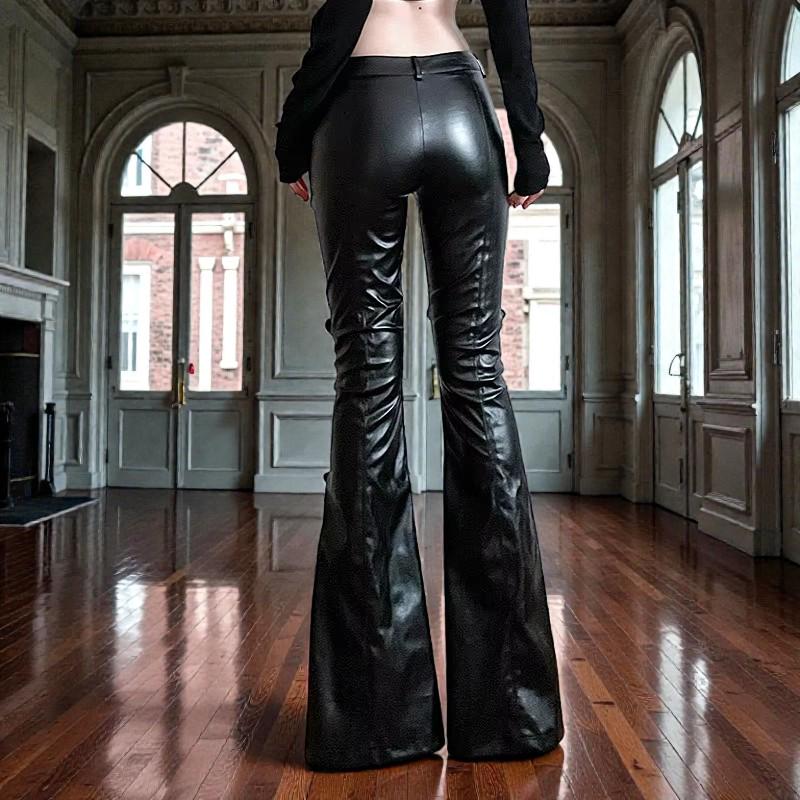 Leather Flare Pants, Goth Buckle Lace-up, Y2K Streetwear - Etsy