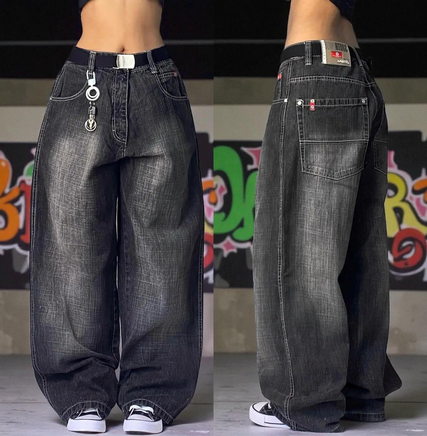 Y2K Wide-leg Jeans, Retro American Streetwear, Reverse Wash Denim