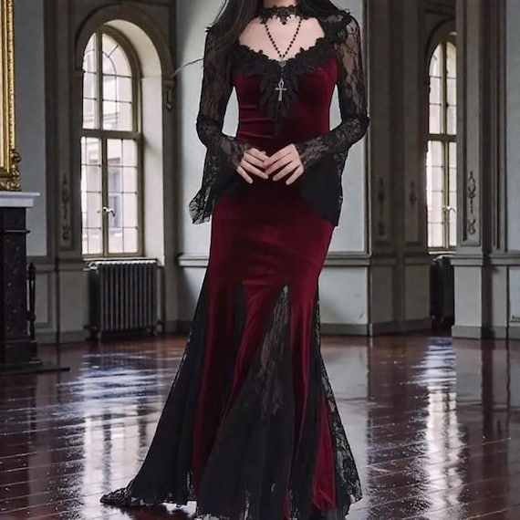 Dark Red Gothic Dress, Velour Goth Outfit, Long Sleeve Party Dress, Vintage Goth Dress, Slim Fit Dress, Alternative Clothing - Etsy UK Dark Red Gothic Dress, Velour Goth Outfit, Long Sleeve Party Dress, Vintage Goth Dress, Slim Fit Dress, Alternative Clothing - Etsy UK