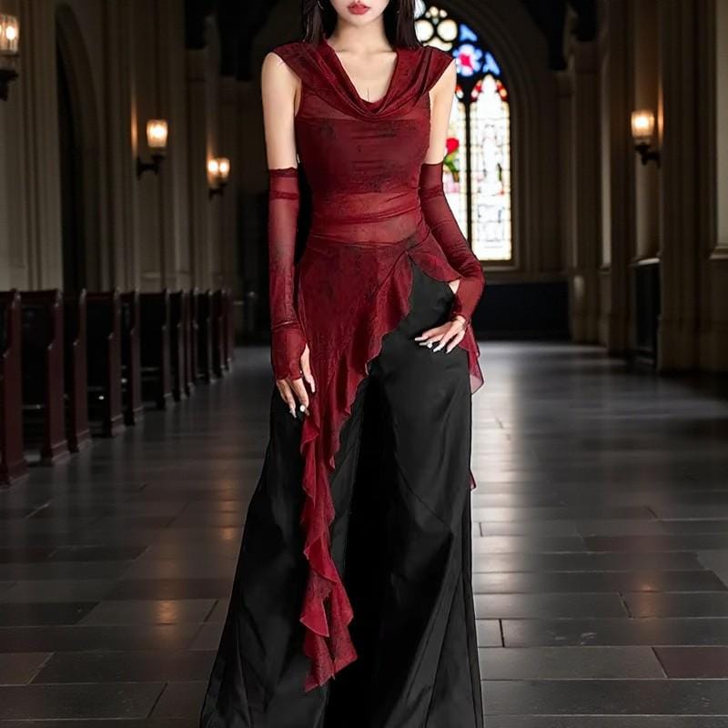 slim fit dress slacks Hooded Cape Mini Dress Burgundy / XL