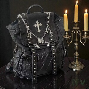 Y2K Black womens Vegan Leather Backpack gothic 2000’s Gothic Y2k Backpack - Etsy main image 3