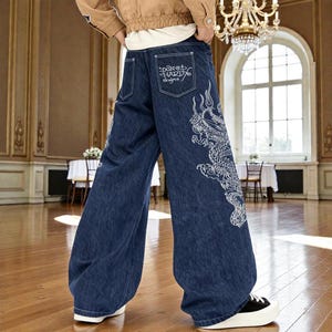 Womens Embroidered Dragon Jeans - Etsy