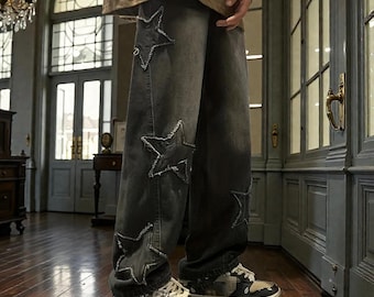 Men's Star Pattern Baggy Jeans, Y2K Streetwear Fashion