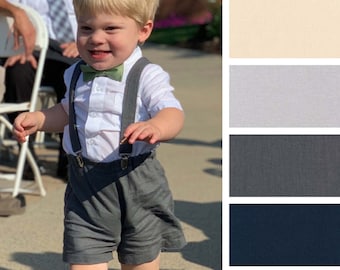 Ring Bearer Outfit Boys linen suspender shorts or pants, boys linen wedding clothes in many colors and sizing, shirt sold separately