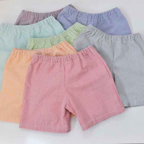 Seersucker shorts, LINED, girls and boys striped seersucker shorts or pants in many colors, sibling matching 3m-12yrs