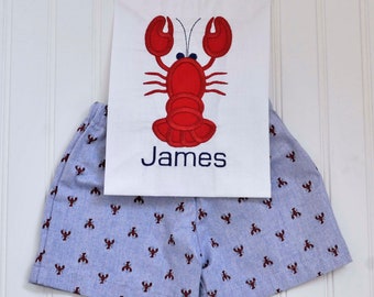 Crawfish Monogrammed shirt and short set, shirt with red lobster shorts or pants