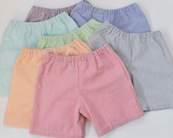 Seersucker shorts, LINED, girls and boys striped seersucker shorts or pants in many colors, sibling matching 3m-12yrs