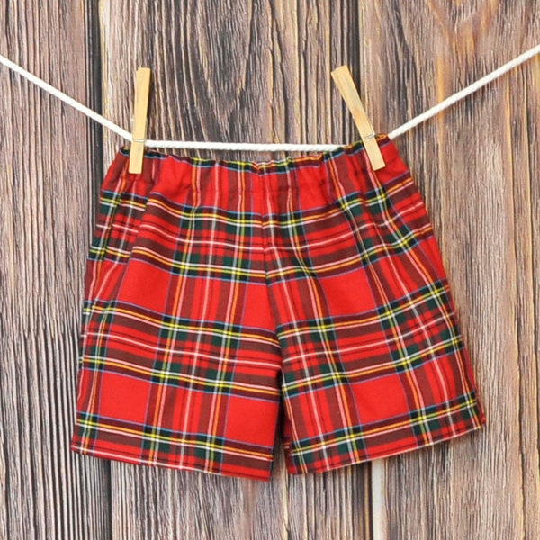 Red plaid shorts, boys plaid pants, lightweight cotton tartan plaid 3m,6m,9m,12m,18m,2t,3t,4t,5,6,7