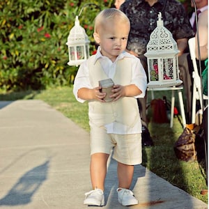 Natural Linen Shorts and Vest, Boys linen suit with shorts or pants many colors for Beach Weddings, Portrait, Baptism. Shirt sold separately