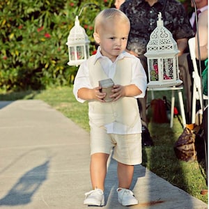 Natural Linen Shorts and Vest, Boys linen suit, many colors, Beach Weddings, Beach Portrait, Baptism Suit...6m,12m,2t,3t,4t,5,6,7,8