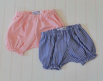 Pink baby bloomers, infant or toddler Gingham bloomer shorts, checked plaid diaper cover 3m,6m,9m,12m,18m,2t,3t