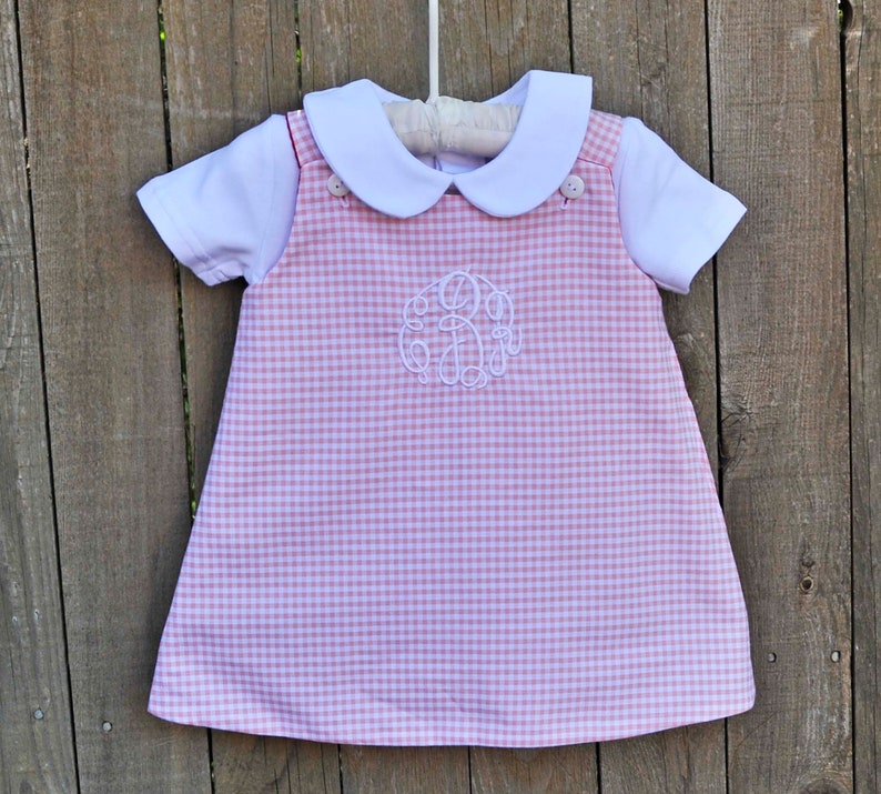 Pink gingham jumper dress, Gingham jon jon shortalls longalls romper, Brother sister matching Can be monogrammed with add on 