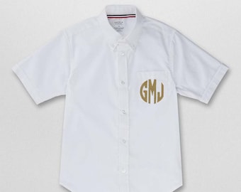 Boys White Oxford shirt, Monogrammed Short Sleeve Shirt, Ring Bearer clothes, Beach Wedding, Photos, Graduations...2t,3t,4,5,6,7,8,10,12
