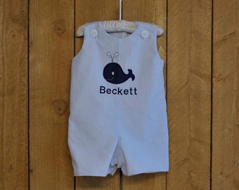 Baby Beach Photo, Whale monogrammed Jon Jon or dress, shortall Longall, sibling matching beach outfits