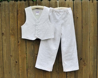 White Linen Pants and Vest, Boys linen suit with shorts or pants in many colors, ring bearer outfit for Beach Wedding, Photos, dedications