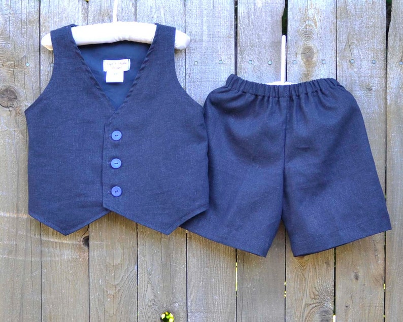 Ring Bearer Outfit Navy Linen Shorts and Vest Suit Boys Linen Etsy