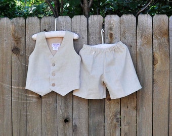 Natural Linen Shorts and Vest, Boys linen suit, many colors, Beach Weddings, Beach Portrait, Baptism Suit...6m,12m,2t,3t,4t,5,6,7,8