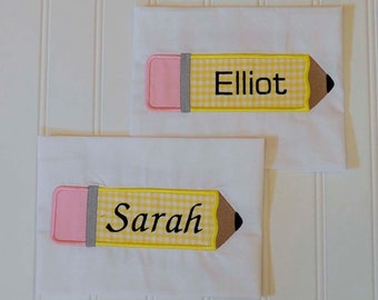 Back to School outfit, personalized pencil shirt with gingham shorts or pants in many colors, teacher baby gift 3m - 6