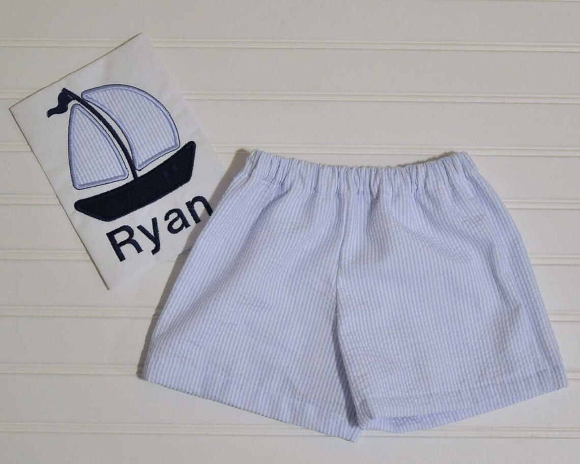 Baby Boy Beach Outfit Sailboat Summer Seersucker Shorts and Etsy