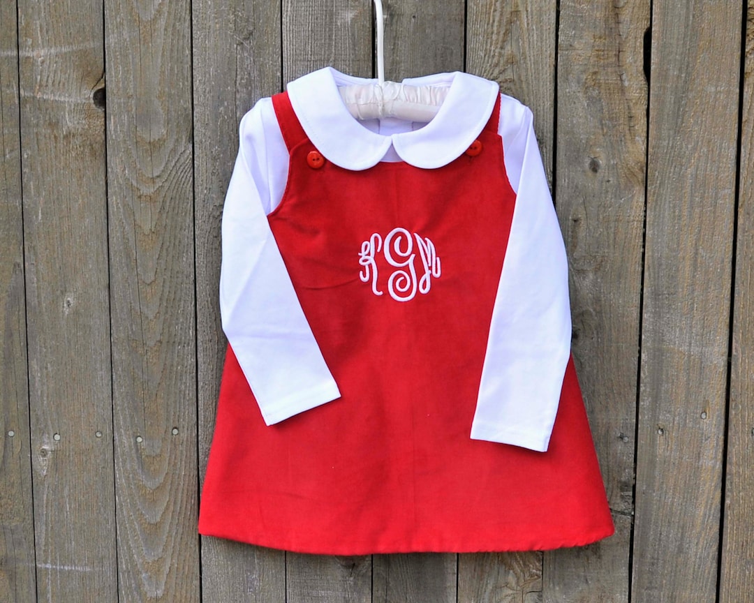 Petit Bebe Baby / Toddler Boys Red Corduroy Jon Jon with Holiday Plaid Trim main image 0
