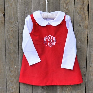 Baby Girl Corduroy Dress, Christmas red Jumper dress or jon jon romper, Add a Shirt or monogram with add on listing