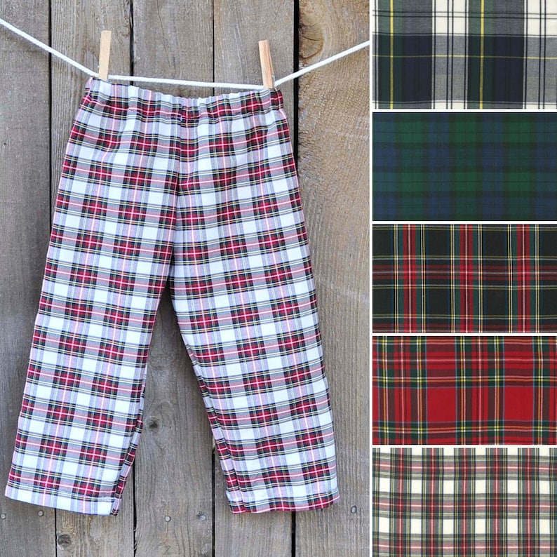 Red Christmas pants, lightweight red and ivory plaid shorts for boys and girls, tartan Thanksgiving clothes 3m,6m,9m,12m,18m,2t,3t,4t,5,6,7 Bild 1