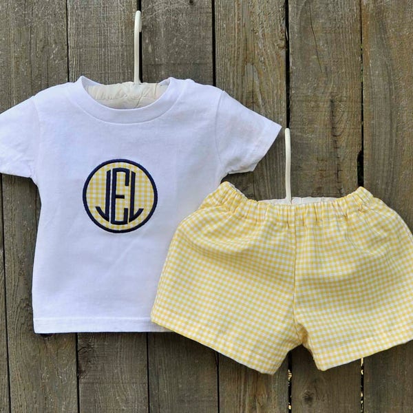 Monogrammed Yellow Gingham shorts and shirt, gingham clothing, brother sister matching outfit 3m,6m,9m,12m,18m,2t,3t,4t,5,6