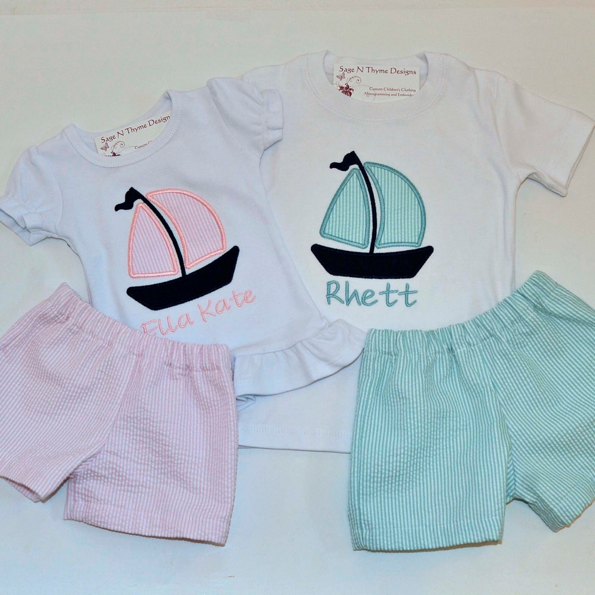 TheOliveHatch Sailboat Monogram Shirt / Boy Boat Shirt / Sailboat Shirt / Boy Beach Shirt / Summer Boy Shirt / Beach Outfit/ Boy Summer Outfit
