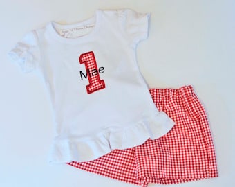 Baby girl 1st birthday shirt, gingham number applique shirt 6m,12m,18m,2t,3t,4t,5,6
