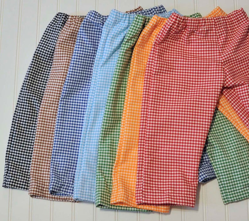 Boys Gingham shorts or pants, many colors checked plaid gingham, sibling matching outfit 6m,9m,12m,18m,2t,3t,4t,5,6,7,8,10,12 image 9