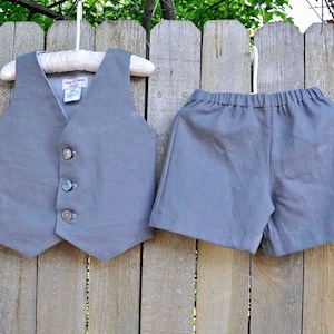 Charcoal Grey Linen Shorts or Pants and Vest, Boys linen suit in many colors for Beach Weddings or Baptism Suit...6m,12m,2t,3t,4t,5,6,7,8