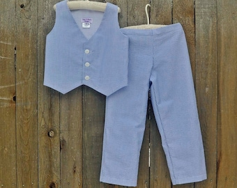 Navy Seersucker Suit, Pants and Vest, Ring Bearer suit, many colors, Beach Weddings, Photos, dedications...6m,12m,2t,3t,4t,5,6,7,8