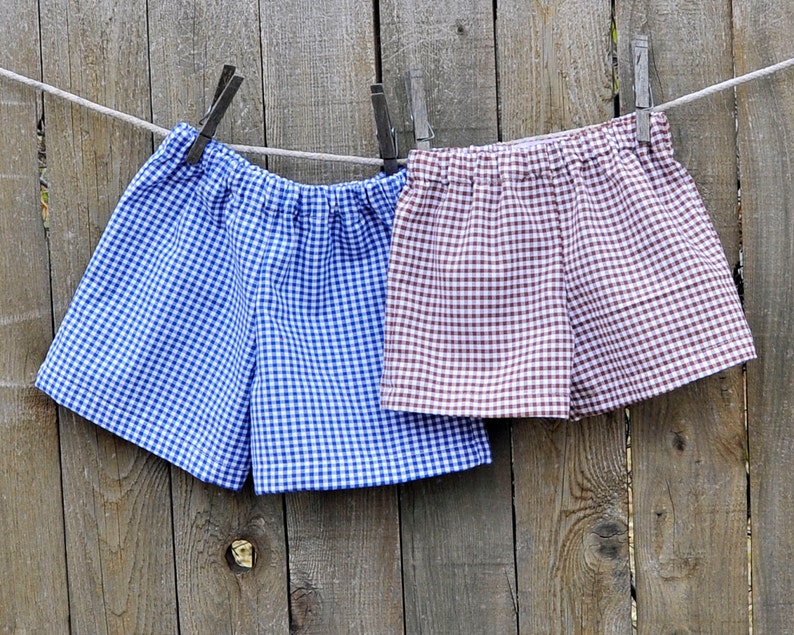 Boys Gingham shorts or pants, many colors checked plaid gingham, sibling matching outfit 6m,9m,12m,18m,2t,3t,4t,5,6,7,8,10,12 image 1