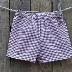 Boys Gingham shorts or pants, many colors checked plaid gingham, sibling matching outfit 6m,9m,12m,18m,2t,3t,4t,5,6,7,8,10,12 image 2