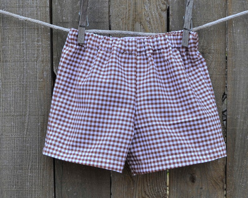 Boys Gingham shorts or pants, many colors checked plaid gingham, sibling matching outfit 6m,9m,12m,18m,2t,3t,4t,5,6,7,8,10,12 image 2