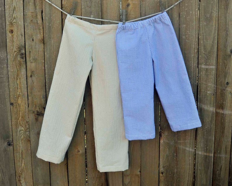 Blue Seersucker Pants or Shorts, many colors for school, Beach Weddings, Photos, 3m,6m,9m,12m,18m,2t,3t,4t,5,6,7,8,10,12 image 7