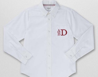 Boys white long sleeved dress shirt, Monogrammed oxford long sleeve collared shirt, Ring Bearer outfit 2t,3t,4,5,6,7,8,10,12