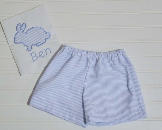 Personalized Bunny shirt, Easter monogrammed Seersucker shorts and shirt, matching brother sister 6m,12m,18m,2t,3t,4t,5
