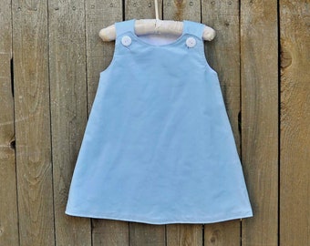 Blue Seersucker Dress Girls A-line Dress can be monogrammed with add on...3m,6m,9m,12m,18m,2t,3t Classic Jumper Kleding Meisjeskleding Babykleding voor meisjes Jurken 