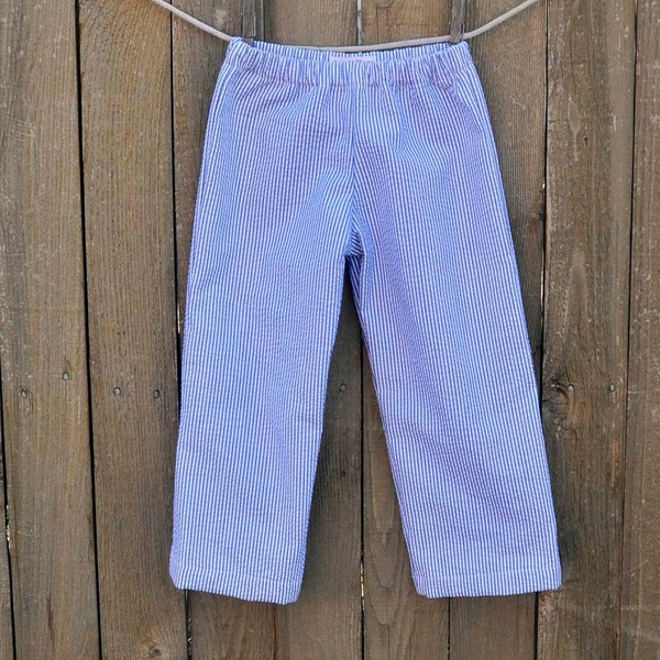 Blue Seersucker Pants or Shorts, Fully Lined, many colors, Beach Weddings, Photos, Graduations...3m,6m,9m,12m,18m,2t,3t,4t,5,6,7,8,10,12