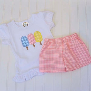 Girl Beach shirt, Popsicle Summer Gingham shorts and shirt, gingham baby clothing, matching brother sister 6m,12m,18m,2t,3t,4t,5