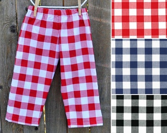 Red and white Buffalo Plaid pants, 1" gingham checked shorts, Sibling Christmas Thanksgiving...3m,6m,9m,12m,18m,2t,3t,4t,5,6,7,8,10,12