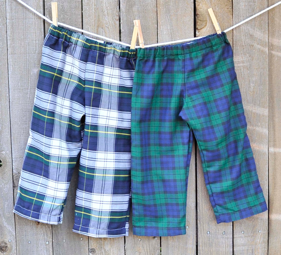 Navy and Green Plaid Pants or Shorts Lightweight Blue Tartan Etsy