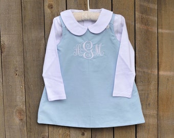Girls Corduroy A-line Dress, baby Jumper dress or corduroy romper, shirt or monogram with add on, brother sister matching jon jon longalls