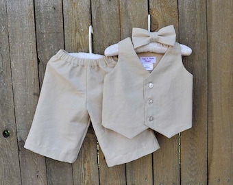 Ring bearer outfit, boys linen pants or shorts suit with vest and bowtie in many colors, great for Beach Weddings, Photos, dedications