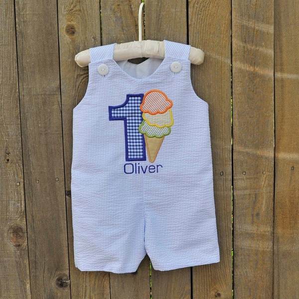 Ice Cream Birthday romper or dress, Boys jon jon or girls Jumper dress, personalized first birthday outfit