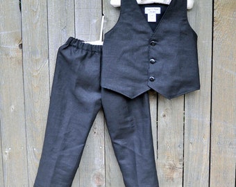 Black Ring Bearer suit, boys linen pants or short with vest and bowtie, many colors wedding funeral outfit...6m,12m,2t,3t,4t,5,6,7,8,10,12